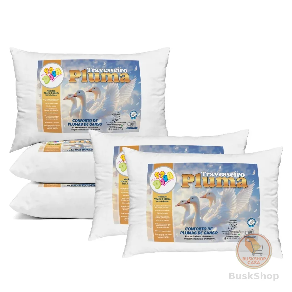 Kit Travesseiro Pluma de Ganso Confortavel e Macio Antiacaro 70x50cm