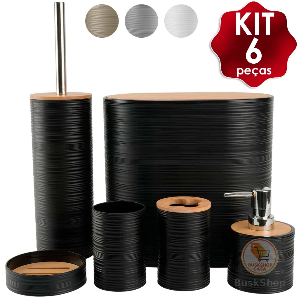 Kit Banheiro Completo 6 Peças Bambu Moderno com Tampa