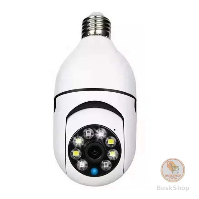 Câmera wifi ip sem fio giratória 360 com encaixe lampada bocal roscavisão noturna segurança - bivolt