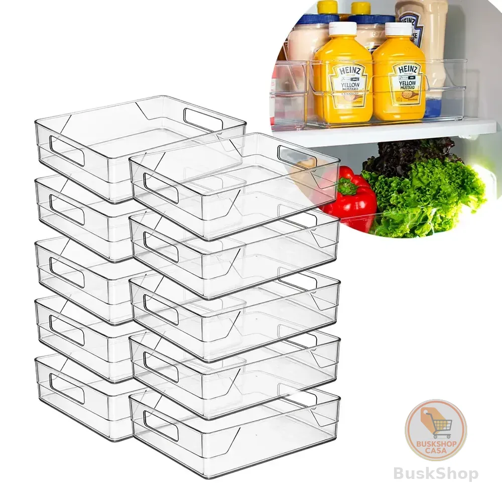 Kit 10 Organizadores Premium Em Acrílico Transparente Para Cozinha Geladeira Despensa