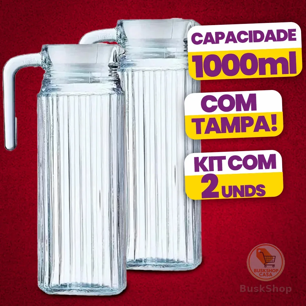 Kit  2 Jarras De Vidro Suíça 1 Litro Jarra Para Suco Água Vidro Resistente