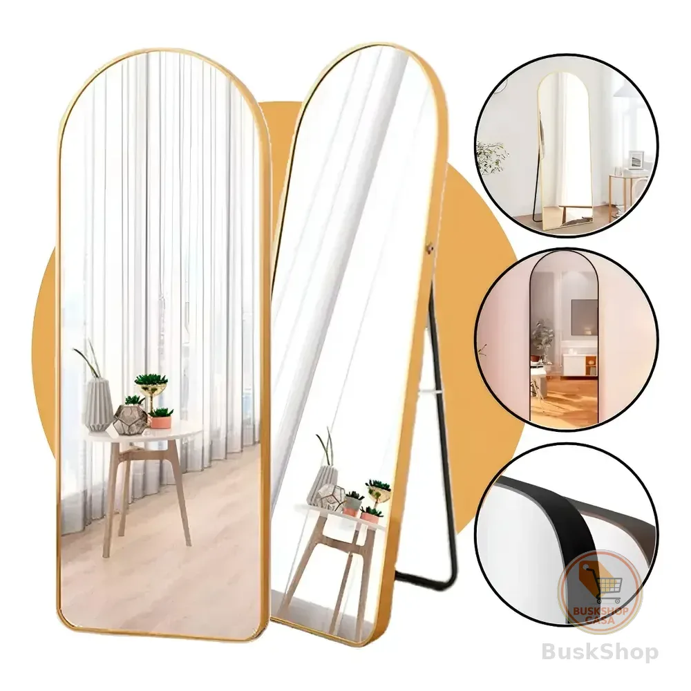 Espelho De Chão Corpo Inteiro Vitral Com Moldura E Suporte Dourado Decoração Estilo Luxo Hxrd