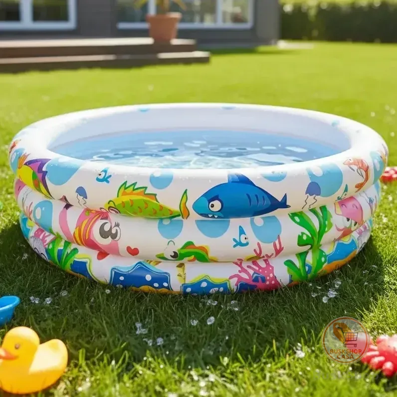 Piscina Inflável Redonda Summer Fun 100 Litros 3 Aneis Fundo Do Mar Criança Infantil Branca Branco