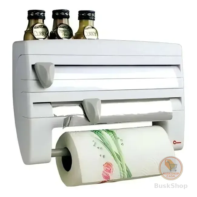 Porta Rolo De Papel Toalha 4 Em 1 Suporte Cozinha Utensilios Cor Branco