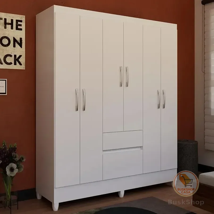 Guarda-roupa Casal New Brusque 6 Portas 2 Gavetas Bartira - Branco