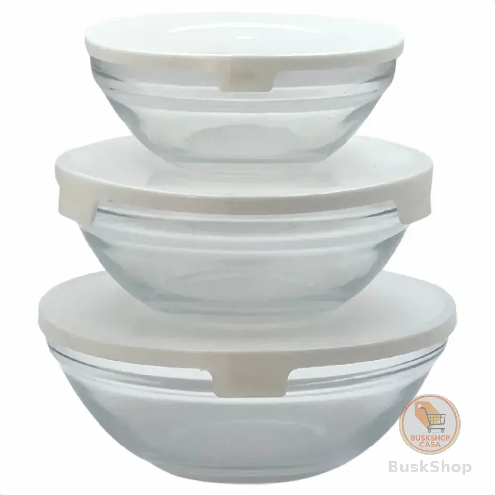 Potes De Vidro Redondos Para Alimentos Kit Com 3 Unidades Branco