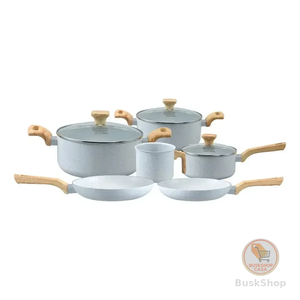 Conjunto De 6 Panelas Cerâmica Pratic Cook Indução Kit Antiaderente Soft Touch Mimo Style Cinza