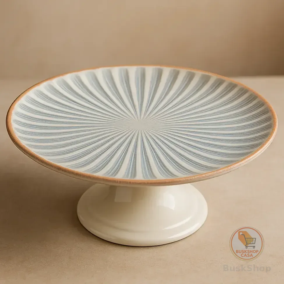 Boleira De Cerâmica Decorativa Em Listas Para Bolos E Doces Azul