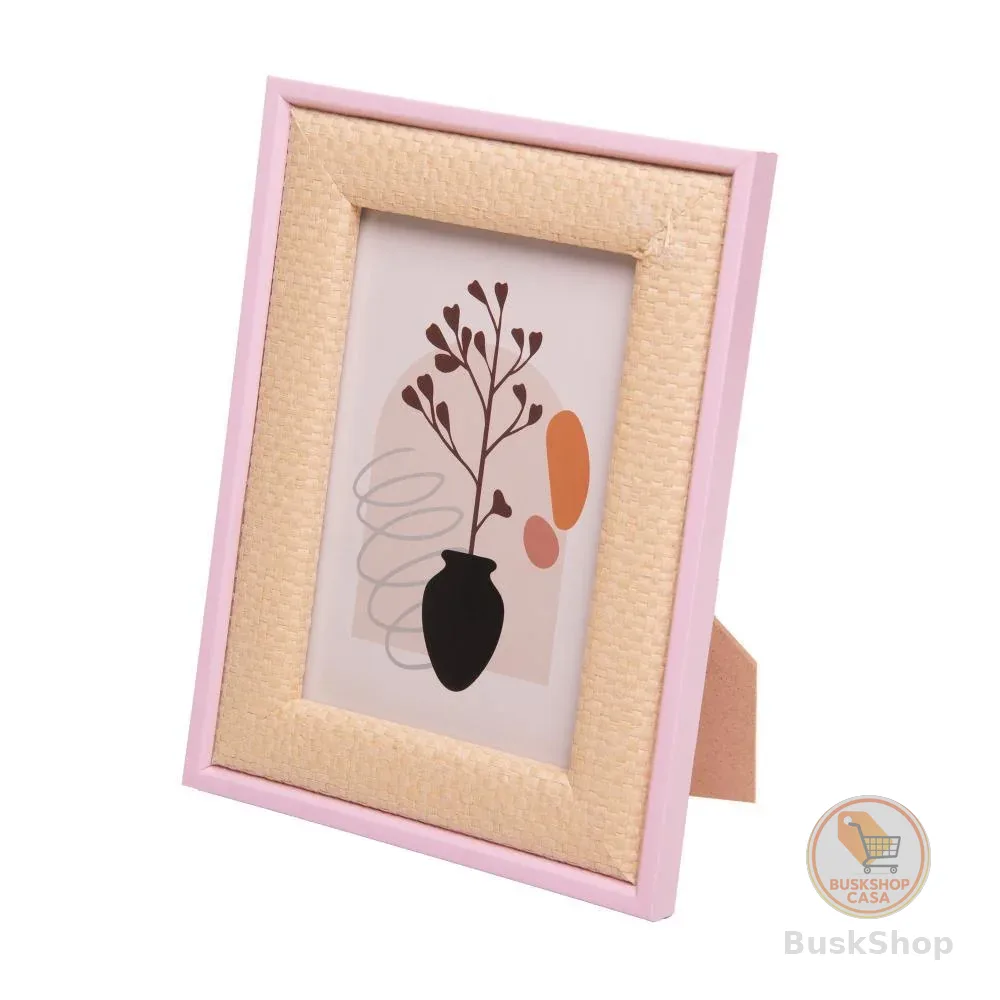 Porta-Retrato Trançado Rústico 10cm x 15cm Rosa MDF
