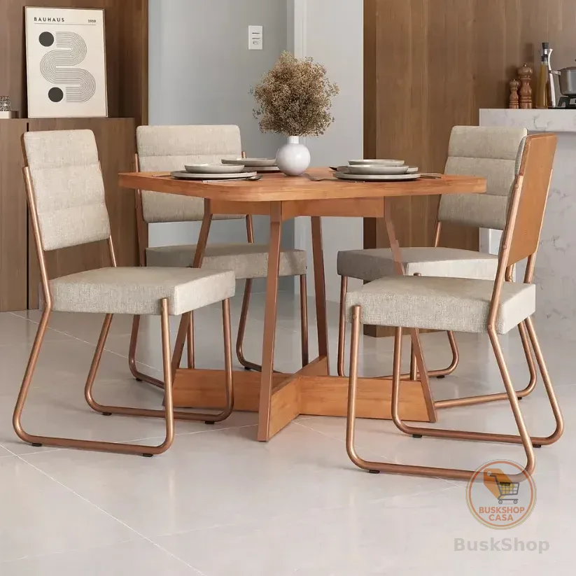 Conjunto Sala Jantar 4 Cadeiras Charlotte Carraro Nogal Rose Liso