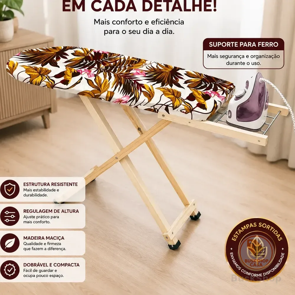 Tábua De Passar Roupa Madeira Dobrável Com Suporte De Ferro Estampas Sortidas Multicolor