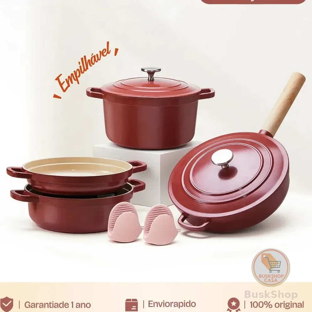 Jogo De Panelas Mollycook 5 Peças Cerâmica Antiaderente Indução Linha Bromo Vermelho