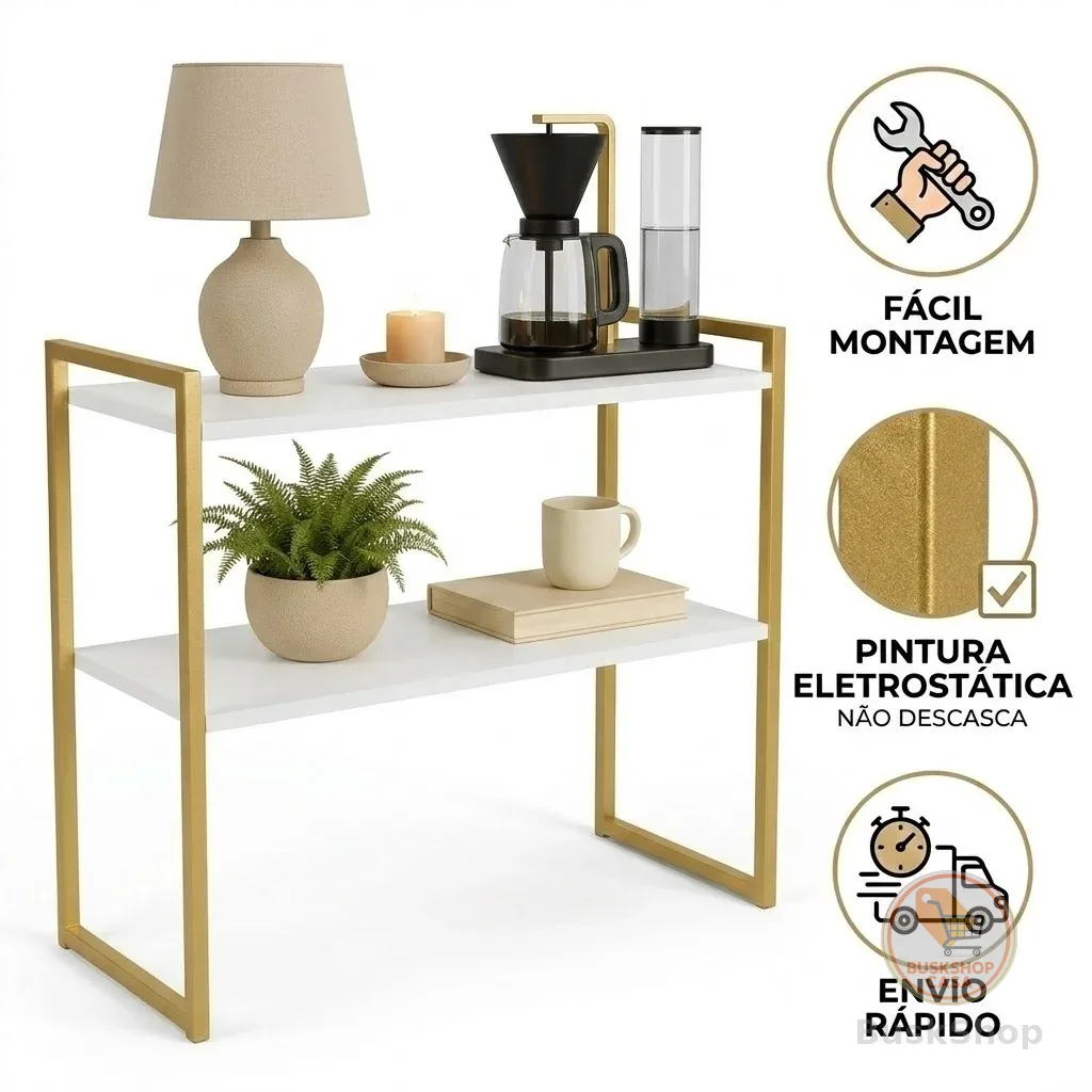 Cantinho do Café Buffet Aparador  Estilo Industrial Elegante Ferro e MDF  Multiuso Off White e Preto