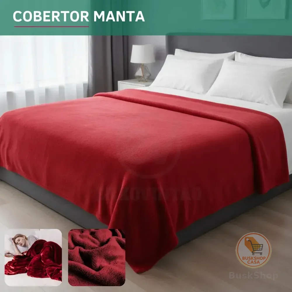 Cobertor Microfibra Soft Casal Veludo Quentinho Antialérgico Toque Macio Resistente Confortável Luxo Cor Vermelho Liso