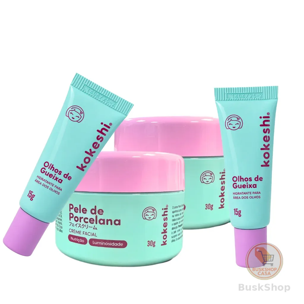 Super Kit Renovadores Faciais Kokeshi Hidratação Renovação 2 Cremes e Olhos de Gueixa