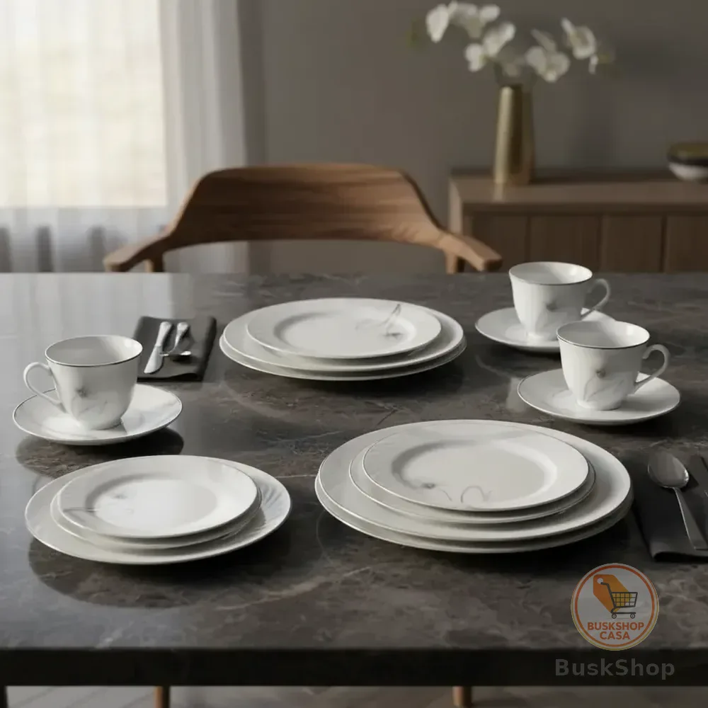 Aparelho De Jantar 20 Peças Florido Branco Cinza Opalina Branco Florido