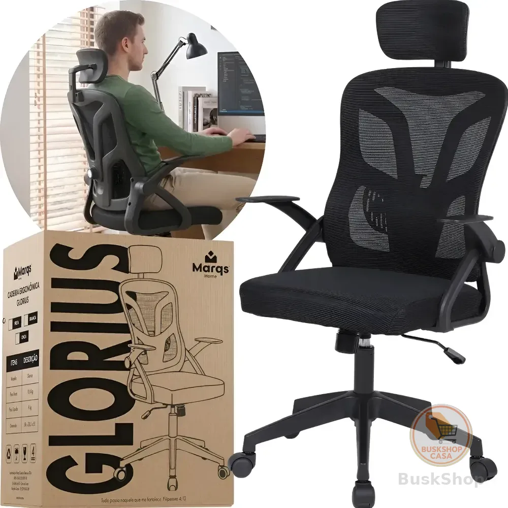 Cadeira Escritorio Ergonomica Glorious Marqs Home Mesh Preto Mesh