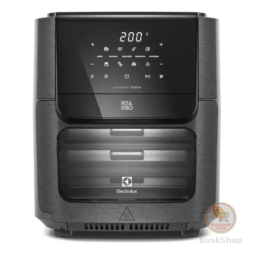 Air Fryer Forno 5 Em 1 12l 1700w digital Espeto Giratório 2 Bandejas Antiaderentes 10 Funções 7 Receitas Aviso Sonoro Fritadeira Elétrica Sem Óleo Forno Bancada Electrolux Eaf90 Grafite 127v