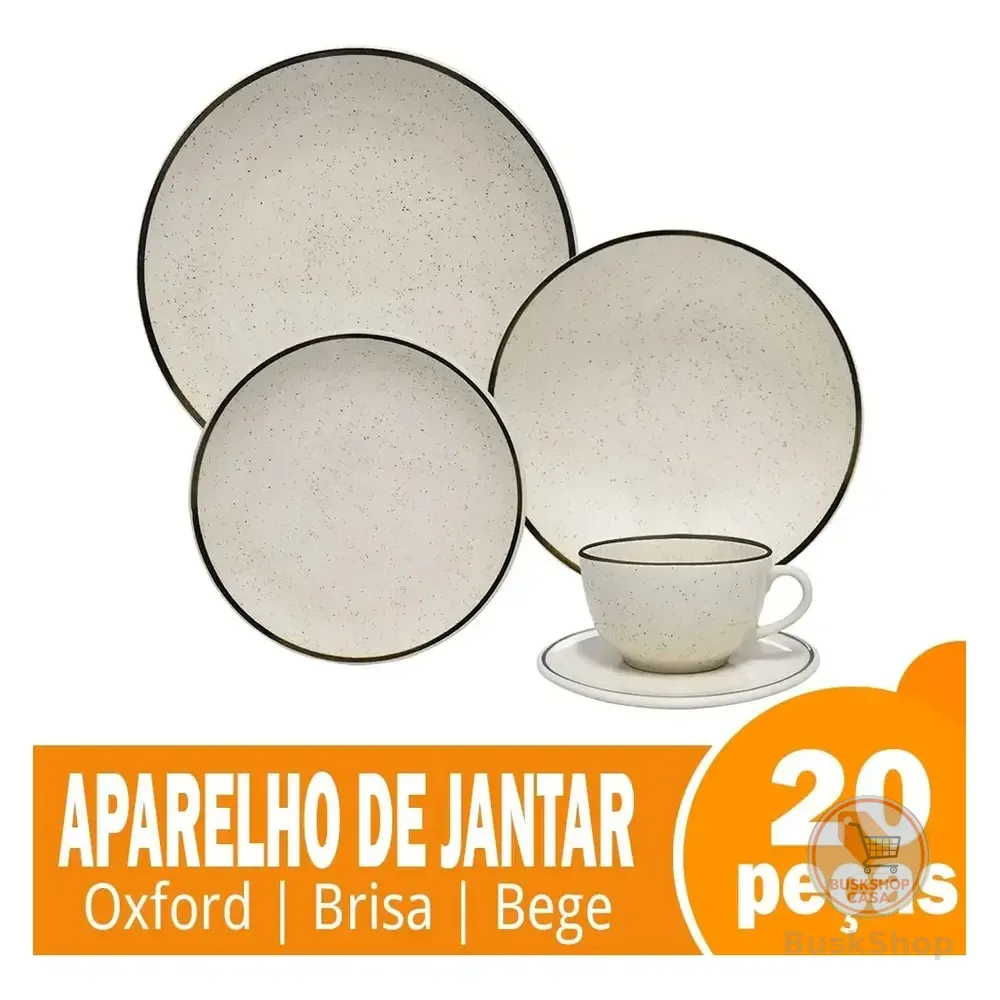 Aparelho De Jantar/chá Oxford Brisa | Cerâmica, 20 Peças, Be Bege