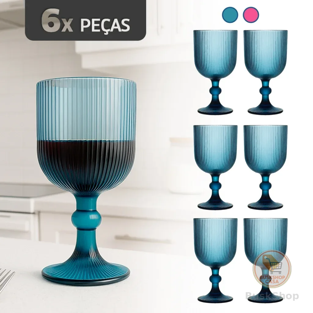 Kit 6 Taças Vidro 350ml Texturizado com Design Decorativo | Para Drinks e Sobremesas