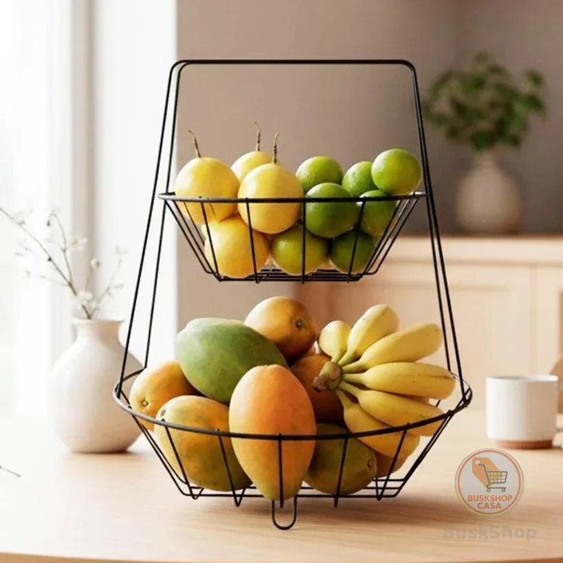 Fruteira De Mesa 2 Andares Em Ferro Aramada Organizador Multiuso Decorativo Decoração Cozinha Resistente