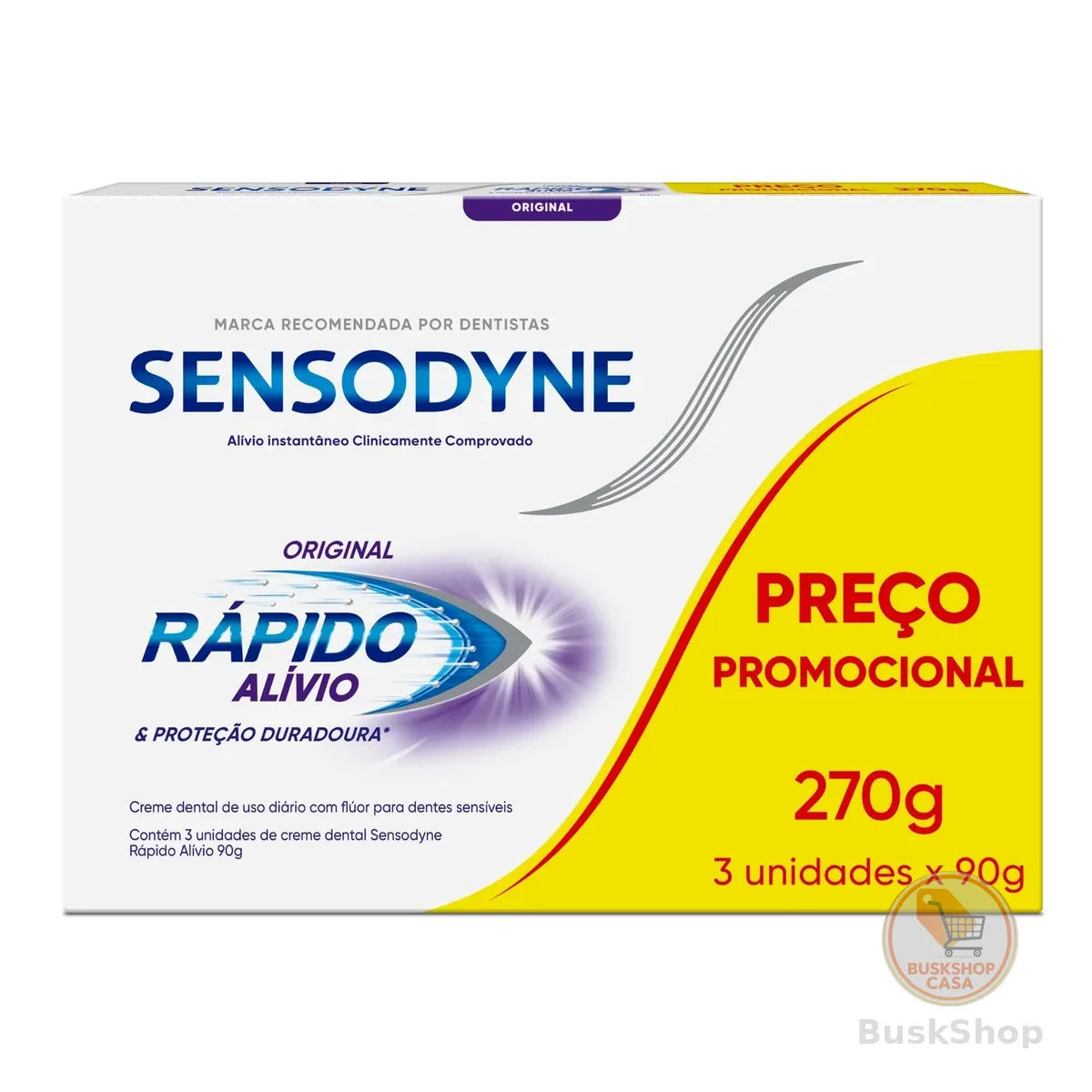 Sensodyne Creme Dental para Sensibilidade Rápido Alívio e Proteção Duradoura com Flúor, Leve 3 e Pague 2, Alívio Instantâneo, 90g cada