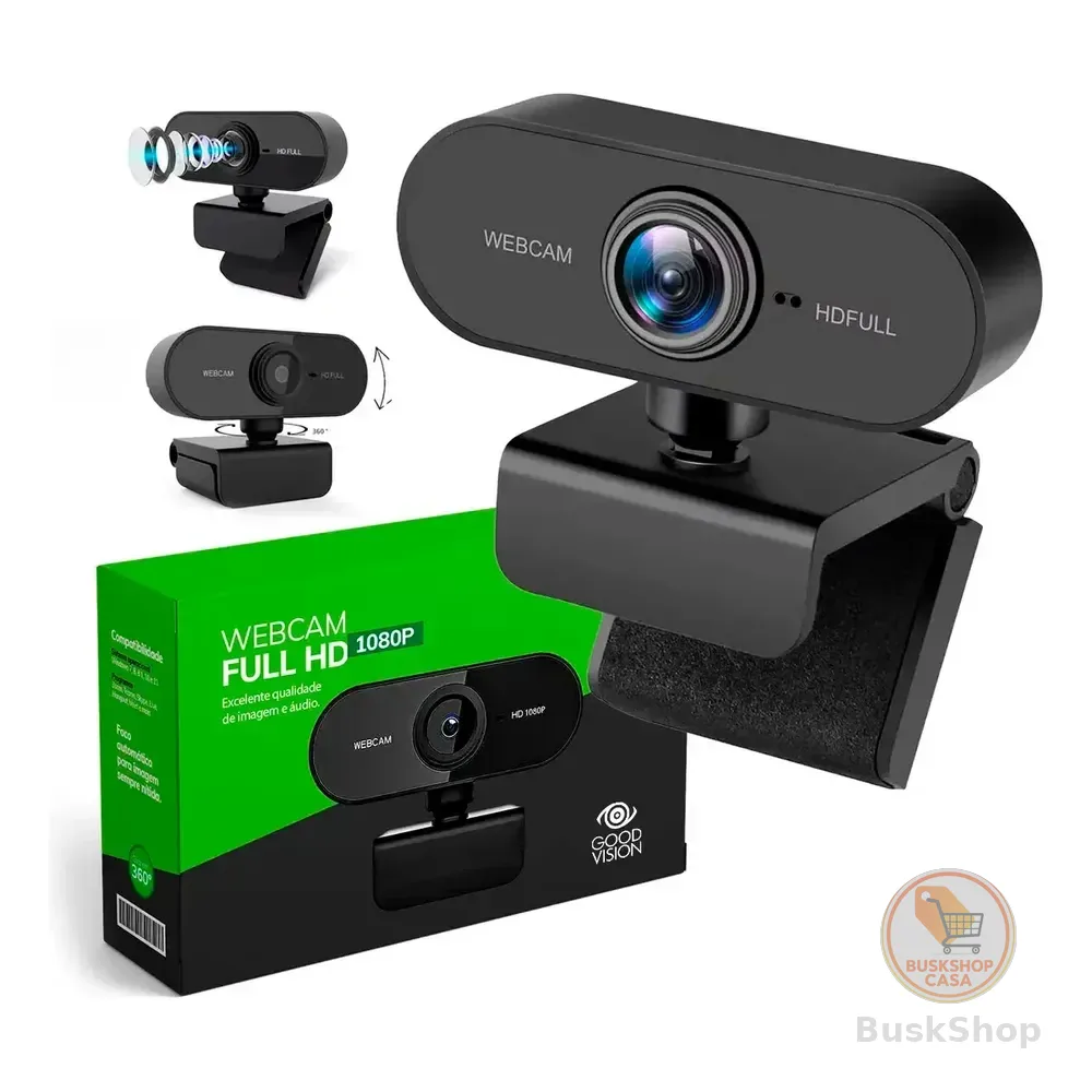 Webcam Camera Full Hd Zoom 1080p 360 Graus Videoconferencia Streamcam Web Cam Entrada Usb 2.0 Com Microfone- Goodvision Preto