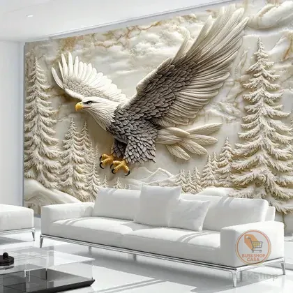 Quadro Decorativo Águia em Alto Relevo 3D - Voo na Neve | Decoração Casa Sala Escritório