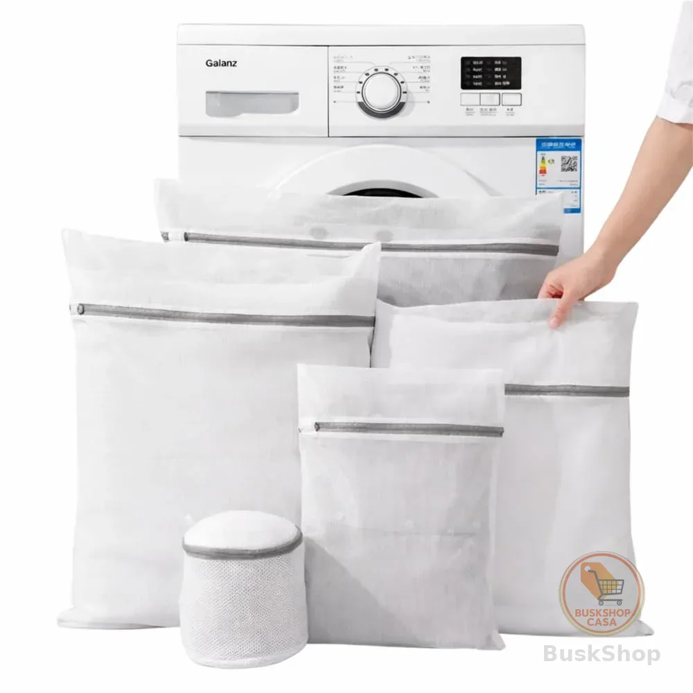 Kit 5 Sacos Protetores para Lavagem de Roupas Delicadas em Máquina de Lavar - Reutilizáveis em Poliéster com Zíper Reforçado