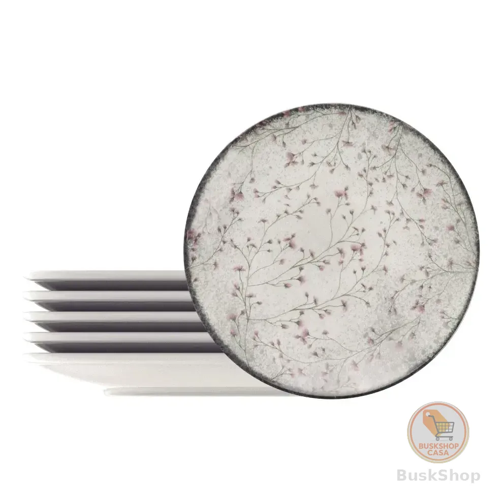 Kit Prato Sobremesa Tramontina Floralis 06 Peças Off-white/rosa/verde Floral