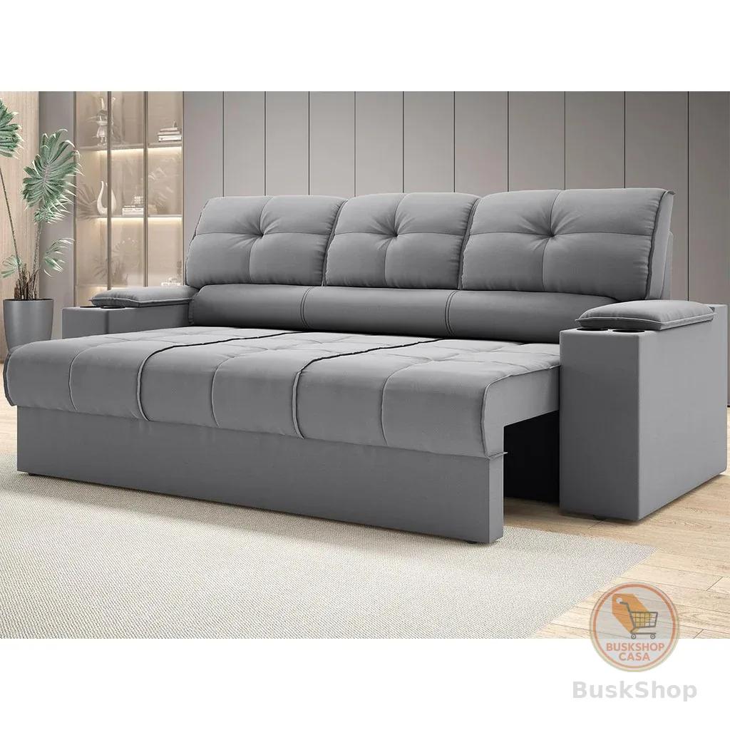 Sofá com Porta Copos Retrátil e Reclinável Tom 2,05m Velosuede - NETSOFAS