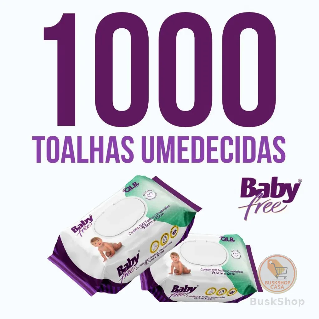 Caixa com 10 Lenços/Toalhas Umedecidas Baby Free c/ 100 Unidades Cada - Tampa FlipTop