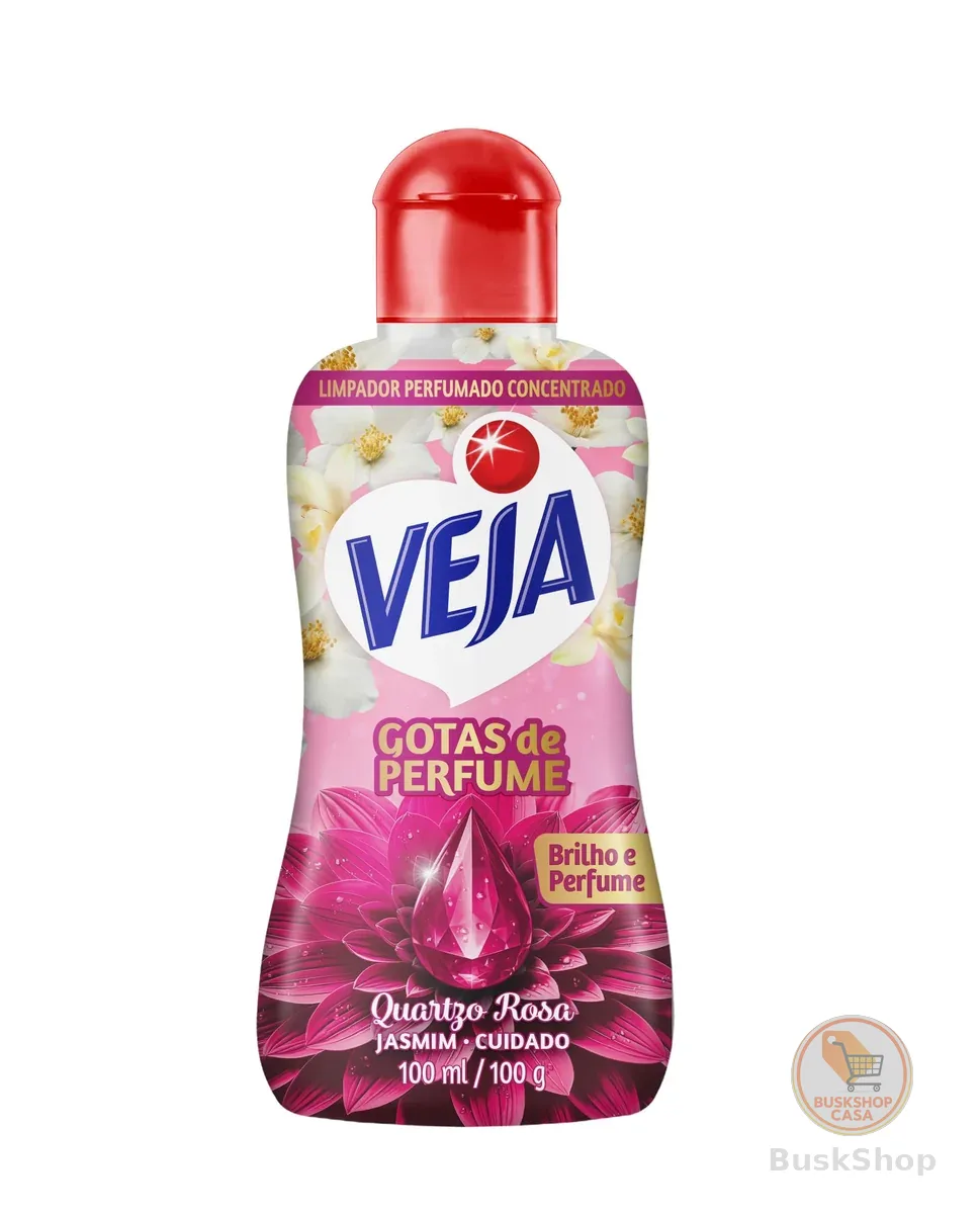 Veja Gotas de Perfume Quartzo Rosa Jasmim Limpador Perfumado Concentrado 100 ml