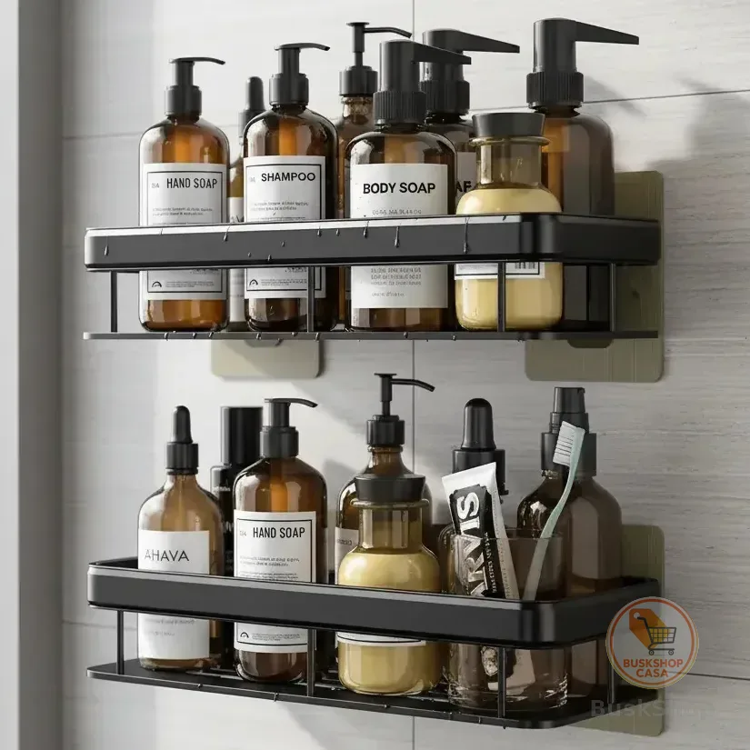 Kit 2 Suporte Shampoo Sabonete Banheiro Adesivo Parede Luxo Preto