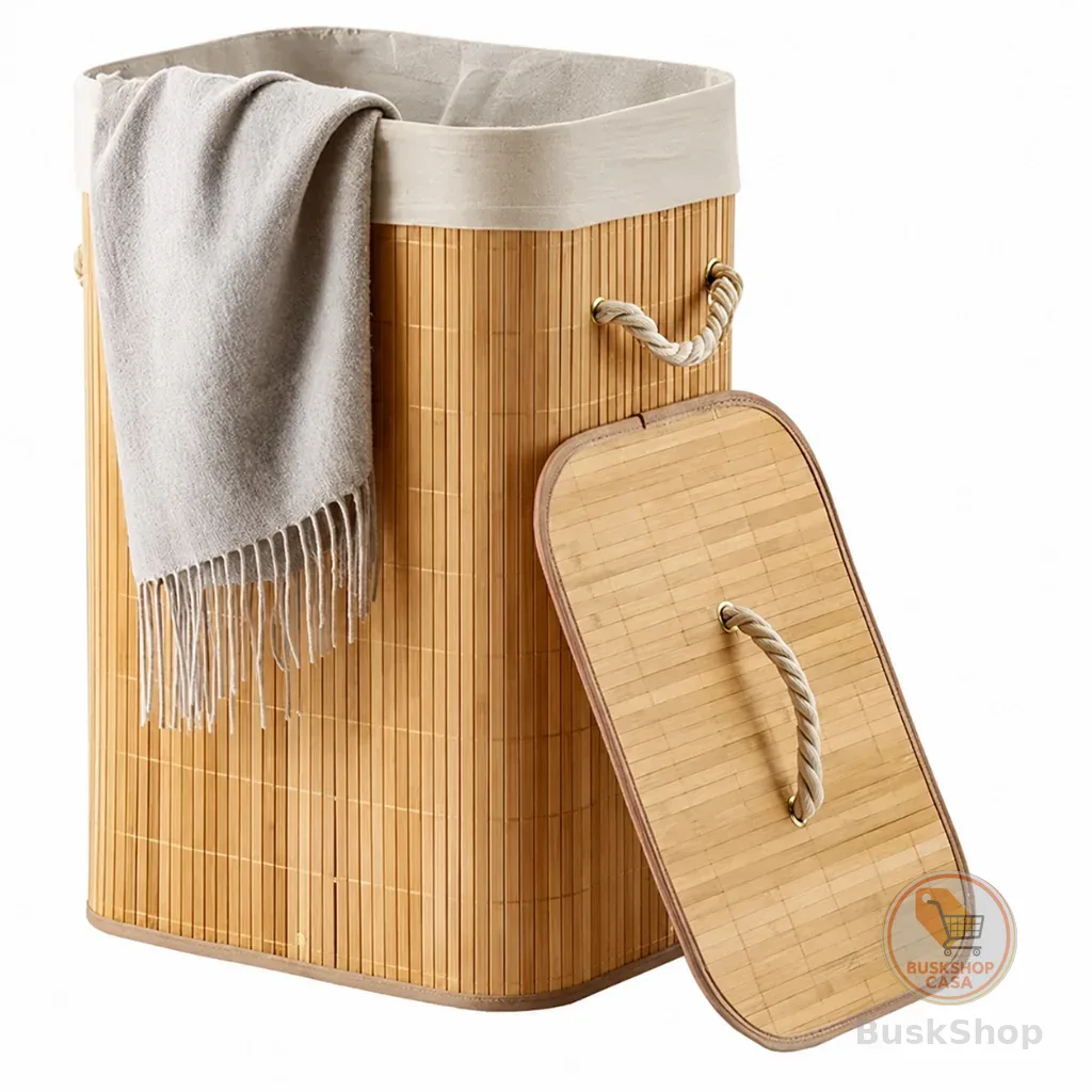 Vittak Cesto de Roupa Suja Bambu 70 LITROS Lavanderia com Tampa Retangular Forrado Quarto Banheiro Dobrável