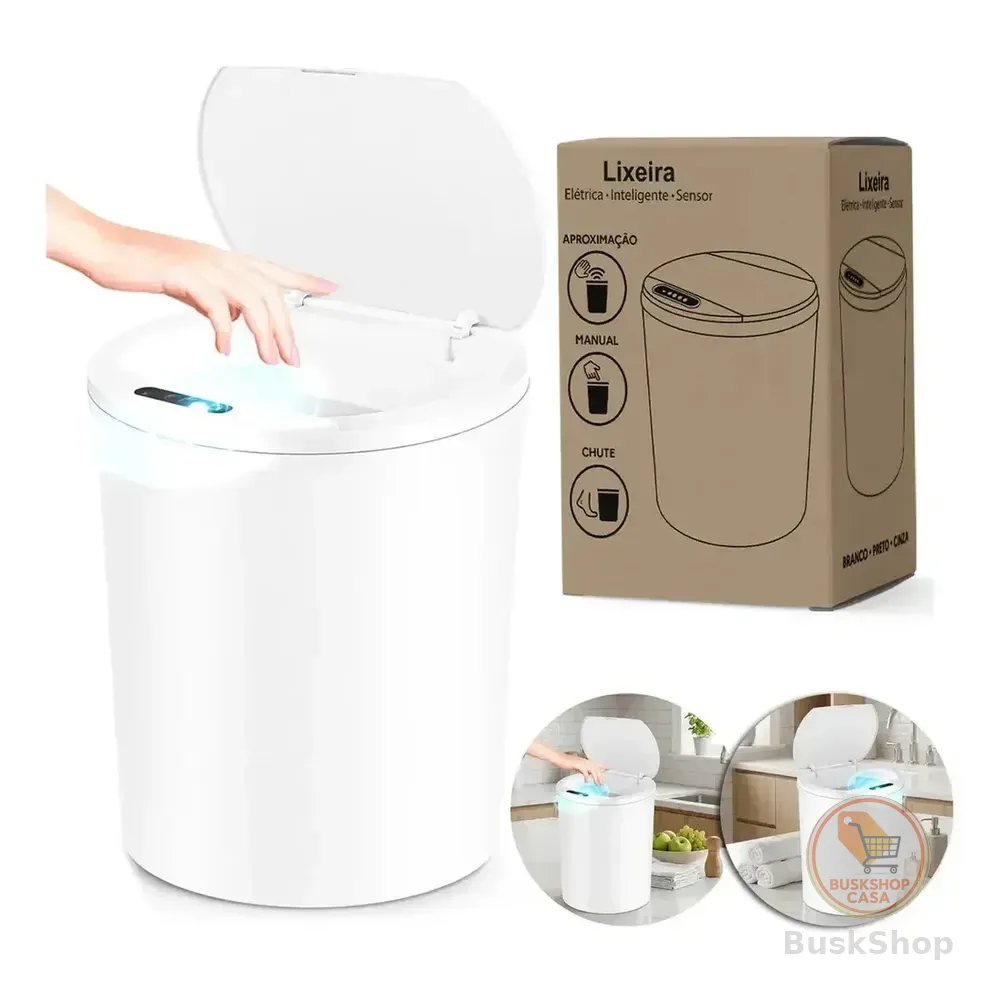 Lixeira Automática Sensor Recarregável Escritório Usb 16 L Branco