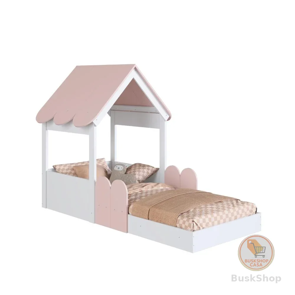 Cama Montessoriana Infantil Casa Solteiro Branco/Rosa - Completa Móveis