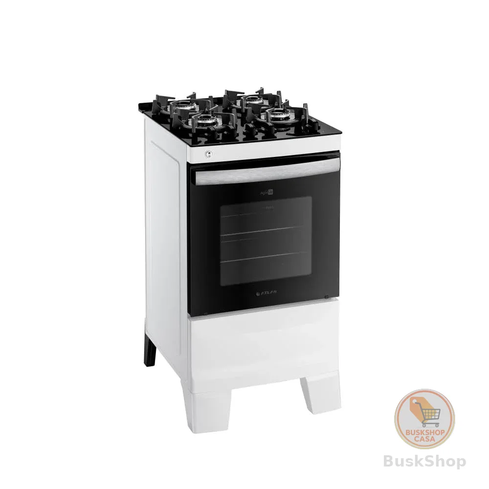 Fogão 4 Bocas Branco com Mesa de Vidro Atlas Agile Up Bivolt