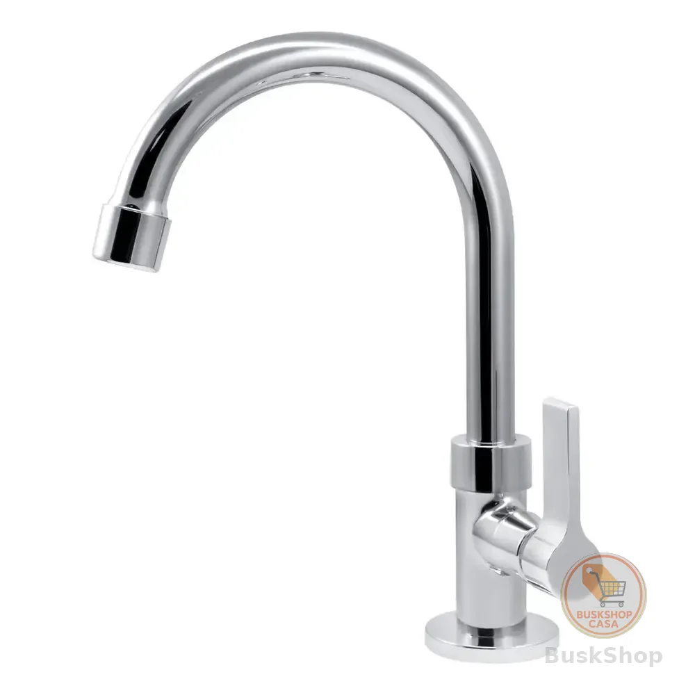 Torneira Lavatorio Lavabo Banheiro Luxo Bica Alta Cromada 1/4 De Volta Balencia Prateado