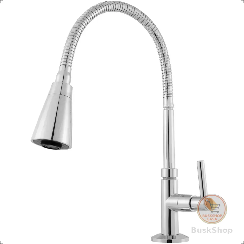 Torneira Gourmet Para Pia de Cozinha Para Bancada de Mesa Flexível 360º Dois Jatos Prateada