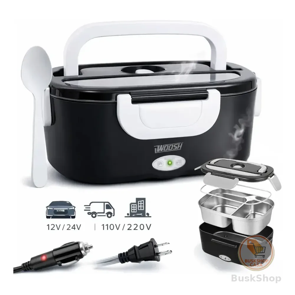 Marmita Elétrica Woosh 1.5 L Preta Bivolt Para Casa E Carro Preto 127/220v