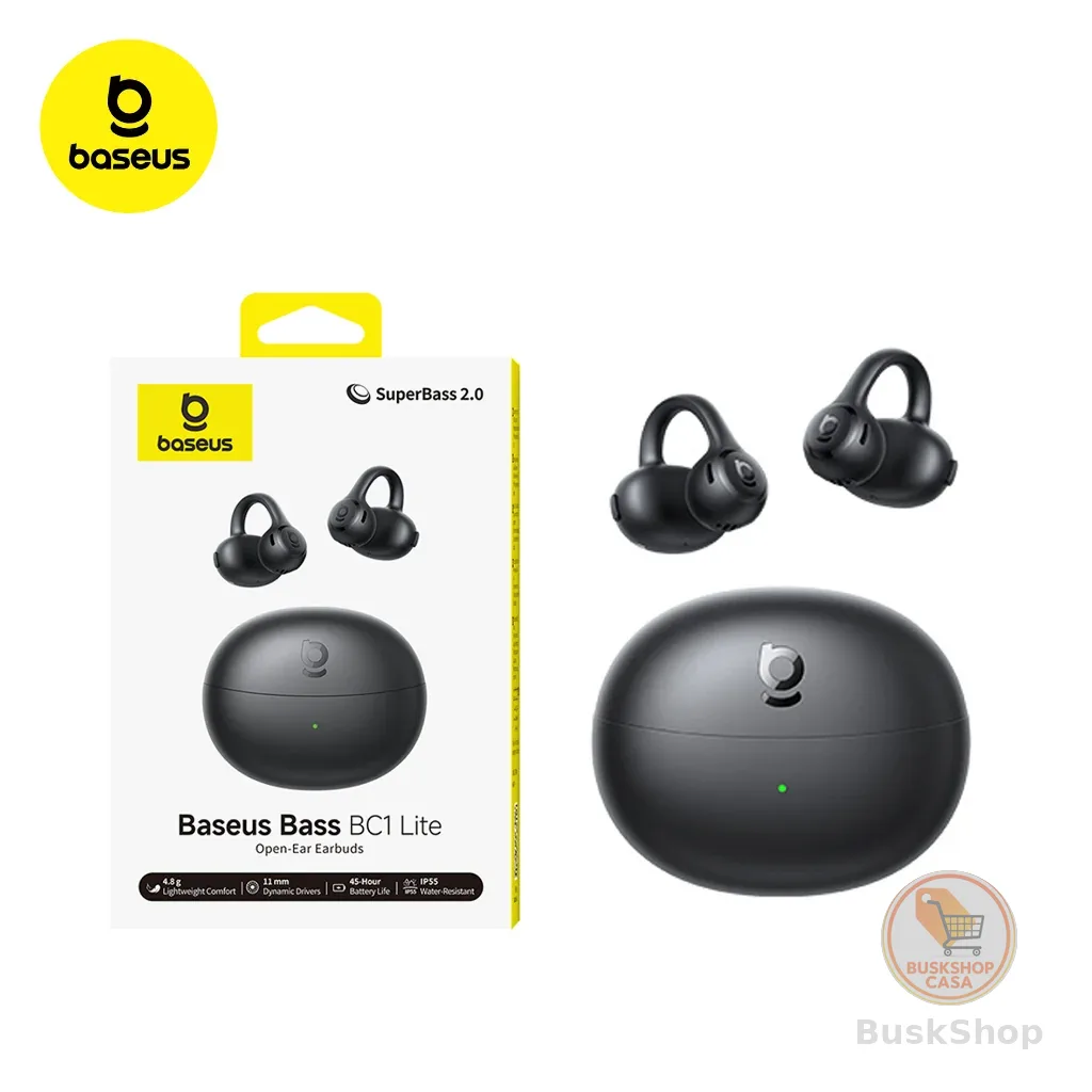 Fone Baseus BC1 Bluetooth 6.0 Open-Ear Earclip Som Potente Graves IP55 Bateria Longa 38h Som Potente