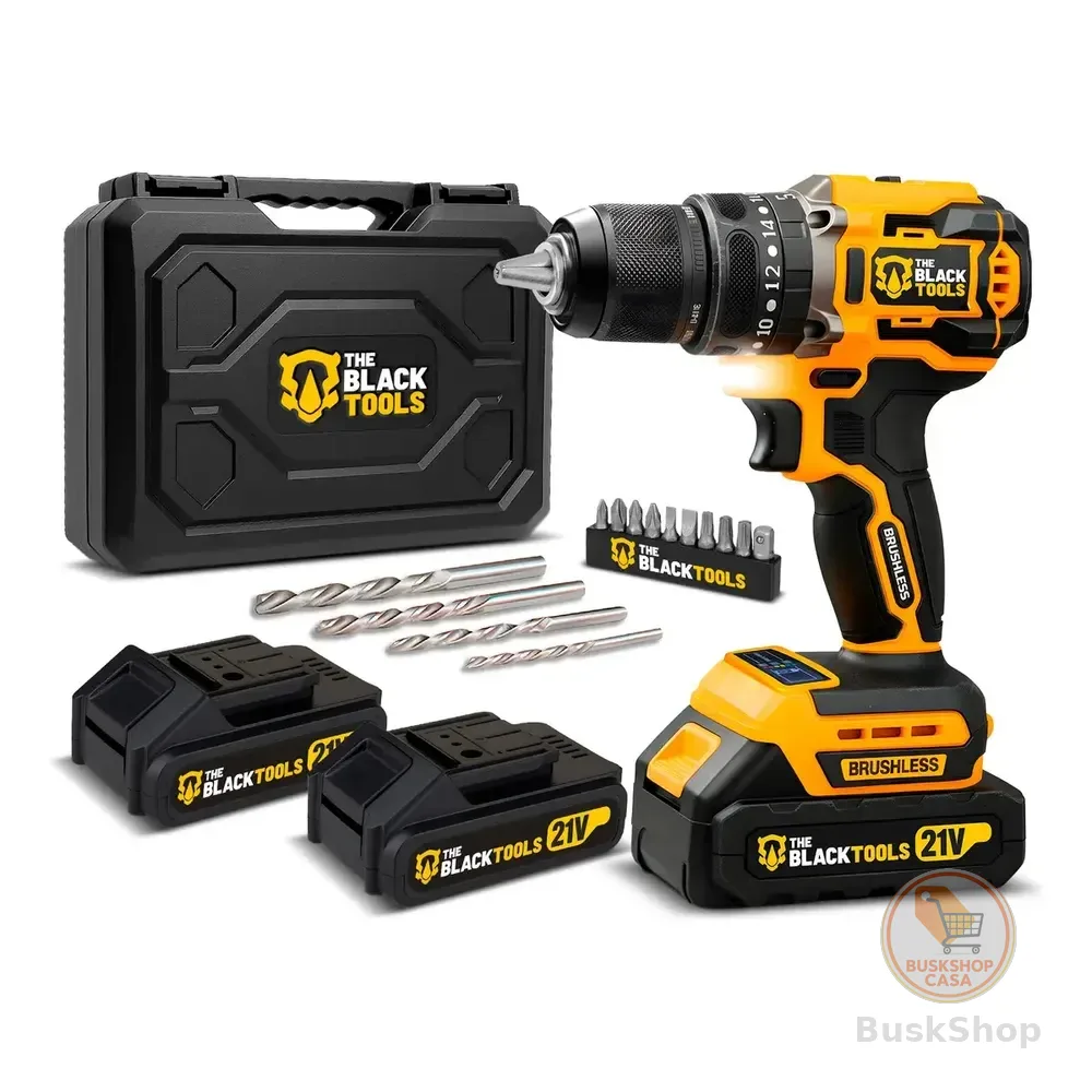 Parafusadeira Furadeira De Impacto Profissional Sem Fio 2 Baterias 21v Com Maleta Tb-21yx The Black Tools Amarelo E Preto 127/220v 60hz