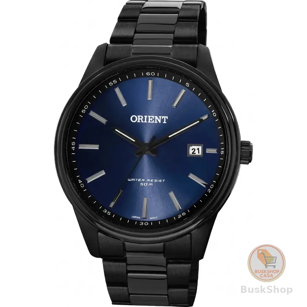 Relógio Orient Masculino Aço Preto Fundo Azul Analógico Resistência 50m