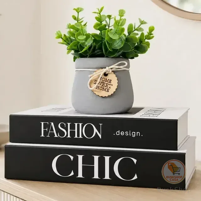 Dois Livros Caixa Decorativo + Vaso Cinza De Cerâmica