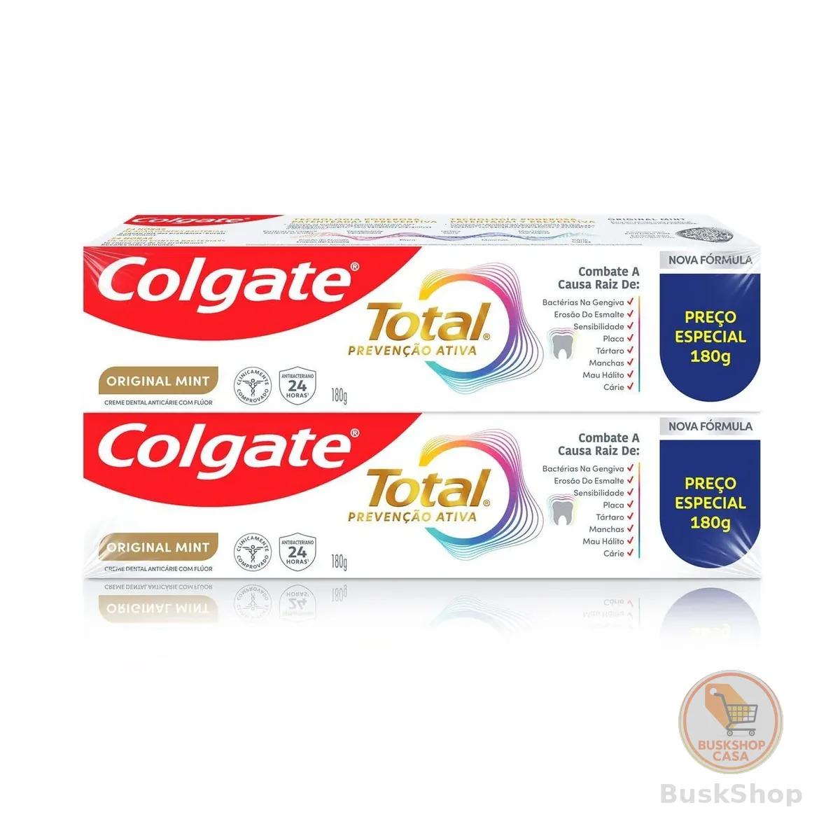 Colgate Creme Dental Total Original Mint 2x180g | Prevenção Ativa, Anticárie com Flúor, Combate o Mau Hálito