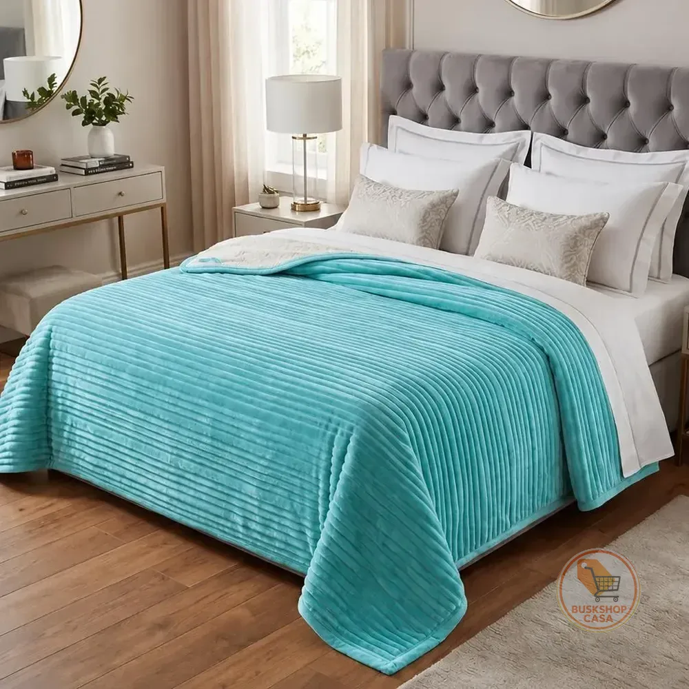 Manta Cobertor Pele De Carneiro 1,90x2,10m Casal Microfibra Geométrico 1580 G Verde-claro