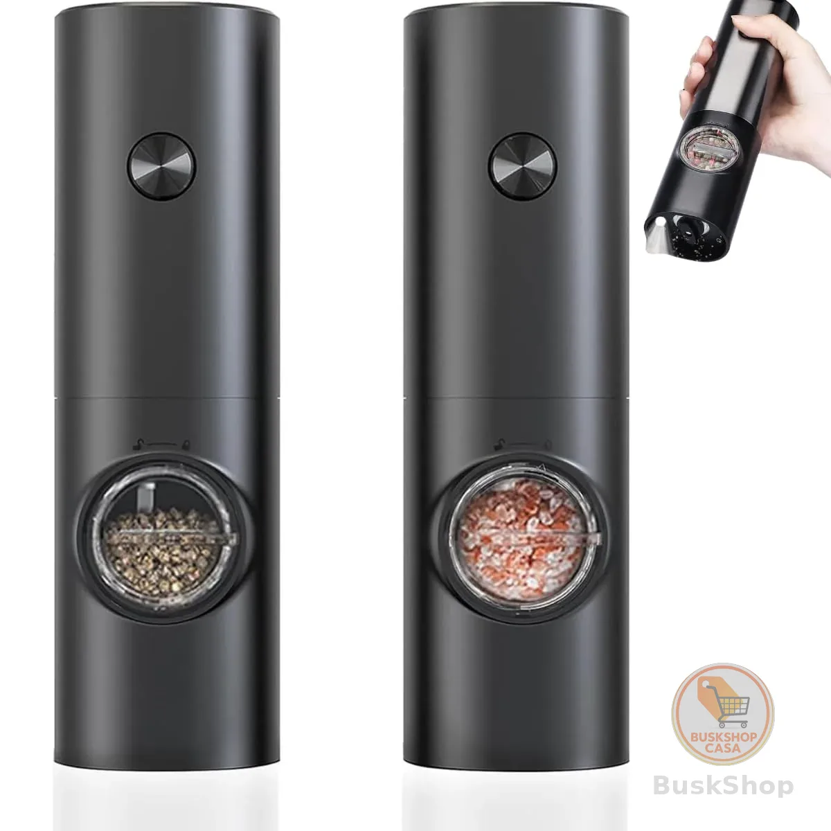 Moedor Eletrico Sal Pimenta Saleiro Eletrico Moedor de Pimenta e Temperos Kit Triturador de Especiarias Conjunto 2 Moedor Automático A Pilha Com Luz LED | Premium InoVibes (2 unidades)
