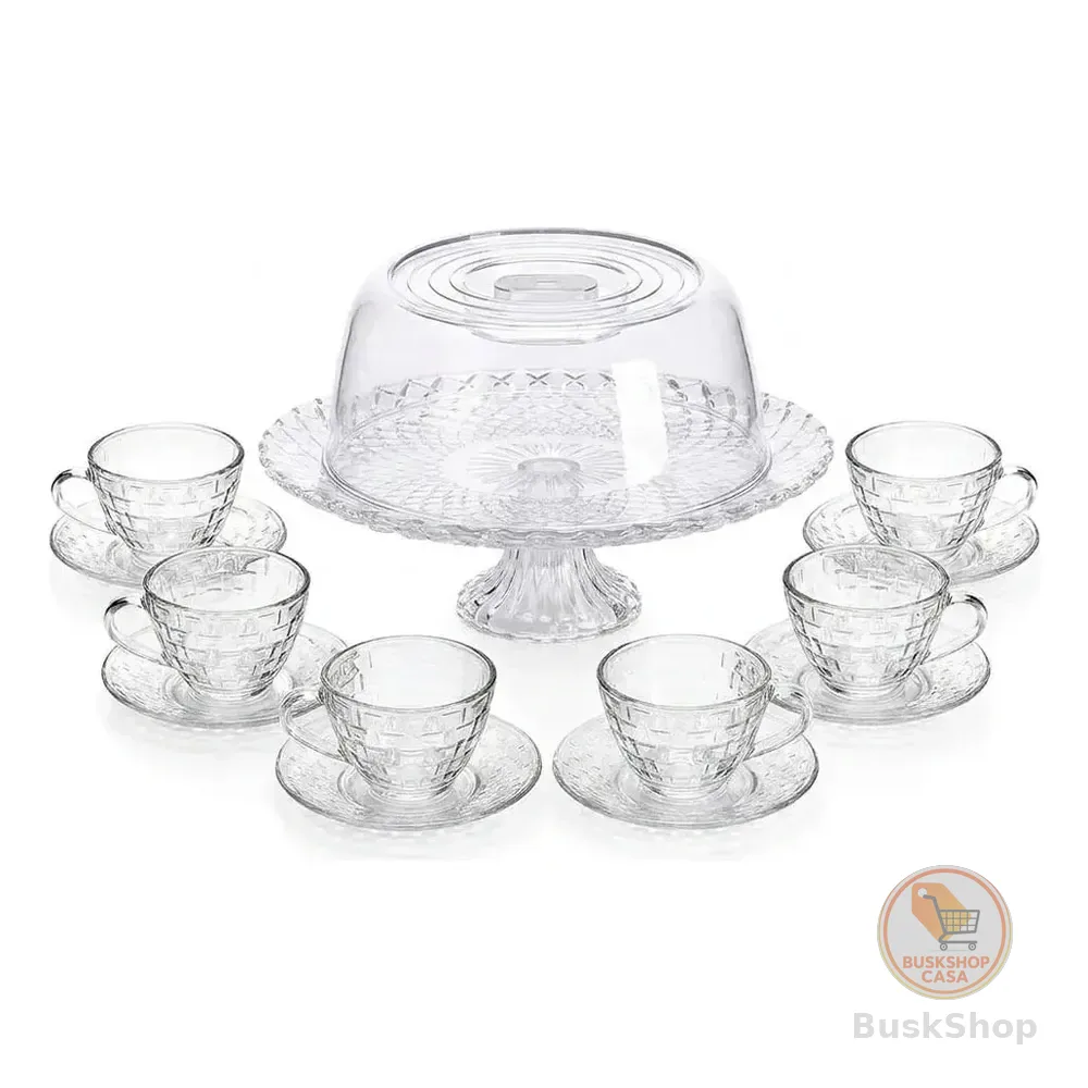 Kit Boleira De Vidro Tampa Confit Com 6 Xícaras 290ml Cazza Transparente