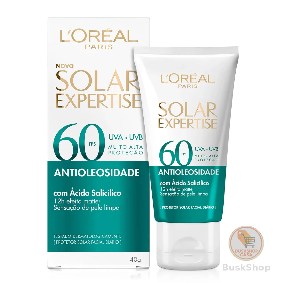 L'Oréal Paris Protetor Facial Solar Expertise Antioleosidade FPS 60, 40g | com Ácido Salicílico, possui Efeito Matte e Controle de Oleosidade por 12h.